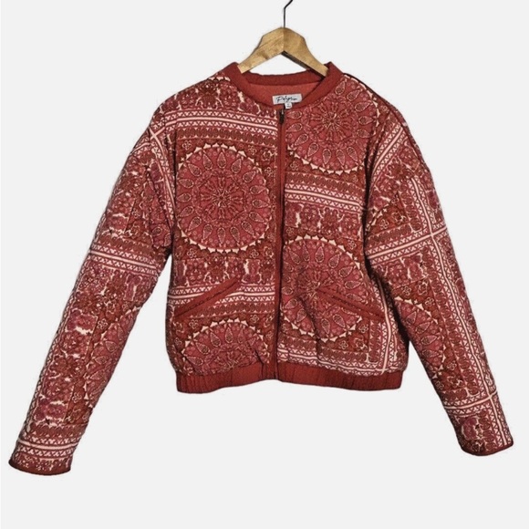 Polagram Women’s Quilted Jacket Size Small Paisley Rust/Orange Front Zip Coat - Picture 1 of 8
